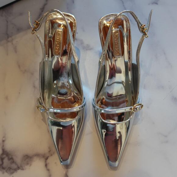 Larroude Ines Pumps Womens Size 8 Mirror Silver Specchio Slingback Heels Dressy - Picture 3 of 16